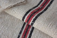 GRAINSACK GRAIN SACK fabric linen homespun European RED BLACK old bag LINEN 