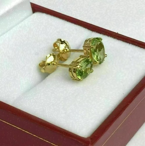 2Ct Oval lab-created Green Peridot Stud Push Back Earring 14k Yellow Gold Plated - Picture 3 of 3
