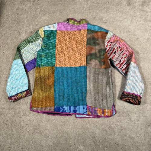 Sacred Threads Women’s Small Silk Quilted Patchwork Jacket Boxy - Picture 4 of 18