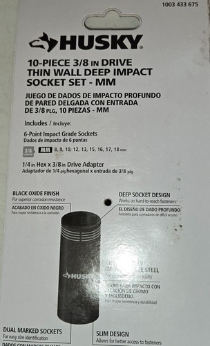 Husky 3/8" Drive Thin Wall 10 Piece Metric Deep Impact Socket Set 1003 433 675 - Picture 8 of 8