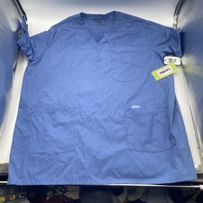 Landau Proflex Scrub Men's 4 Pocket V-Neck Tall XL Blue Soft Stretch NWT 7489