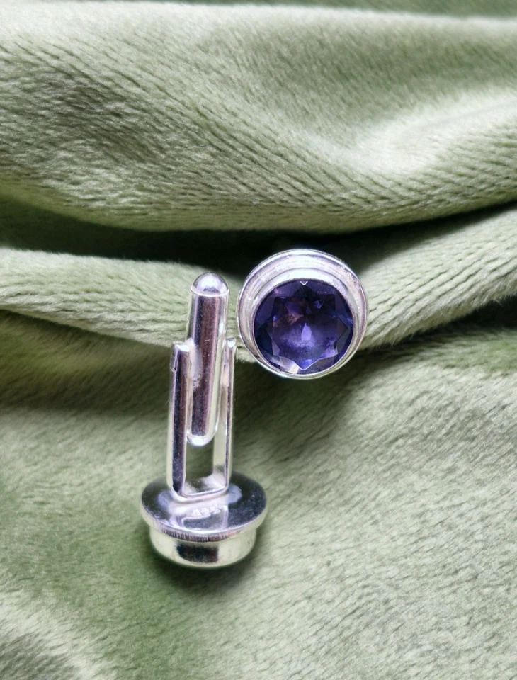 Handmade Sapphire Cufflinks 925 Sterling Silver Men’s Luxury Healing Gemstone - Image 3 of 4