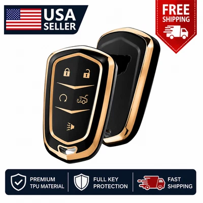 Cadillac 5 Button Smart Key Fob Cover TPU Case CTS XTS XT5 SRX ATS CT6 - Image 1 of 4