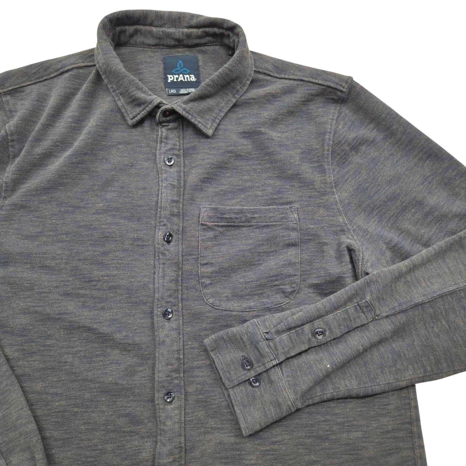 Prana Ronnie Henley Knit Shirt Long Sleeve Pockets Hiking Grey Mens Large