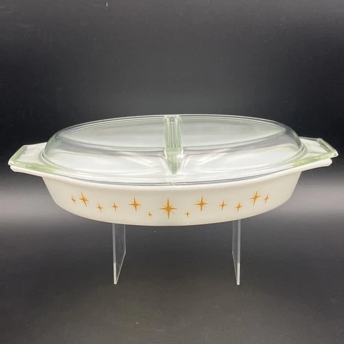 Vintage Pyrex Constellation Divided Dish Atomic Starburst With Lid 1.5 Quart