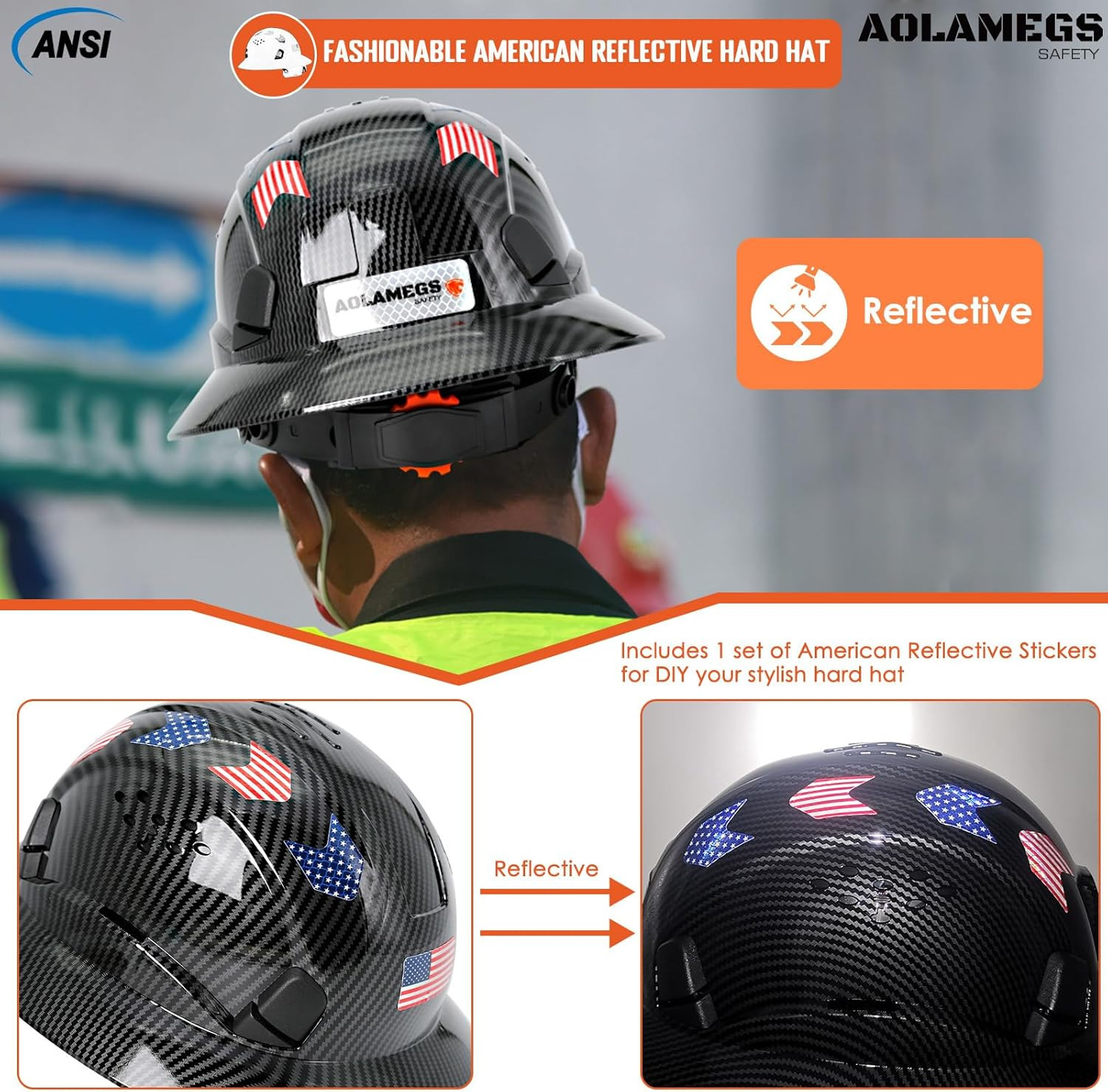 Carbon Fiber Pattern Full Brim Hard Hat with Visor-Osha Approved Construction