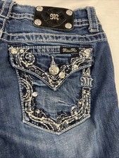 Miss Me Jeans Embellished Boot Cut Flap Whiskering Dk Wash JP5910B 28x34 30x33 
