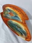 Vintage Royal Haeger USA 119 Divided Dish Orange Blue Drip Glaze Mid Century Mo