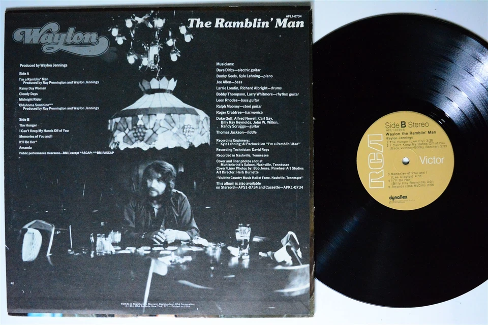 WAYLON JENNINGS The Ramblin' Man RCA VICTOR LP VG++ 1st press 1974 - Image 2 of 2