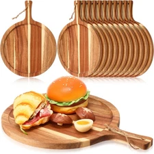 Tanlade 12 pcs Wood Cutting Board Bulk Round Wooden Serving Tray with Handle ...