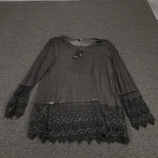 Kaktus Blouse Womens XL Gray Lace Boho Tunic Top Long Sleeve Boutique Shirt