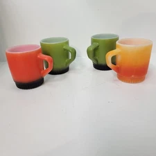 Fire King Anchor Hocking Mugs Set of 4 Milk Glass Vintage 1950s Colorful