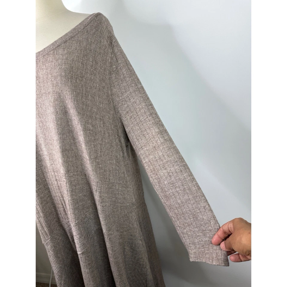 Soft Surroundings Clio Ribbed Heather Light Brown Long Sleeve Sweater Dress 3X - Image 3 of 4