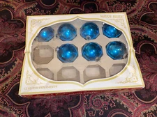 Shiny Brite Classic Blue Ornaments 7 With Box