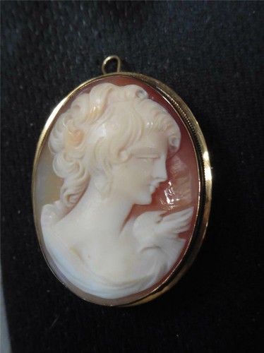 Antique/Vintage 18k 750 Gold Carved Helmet Shell Cameo BROOCH & PENDANT - Picture 3 of 12