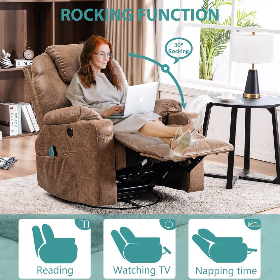 Heated Rocking Chair Massage Recliner Chair Swivel Rocker Glider Heated Rocking Recliner W ...