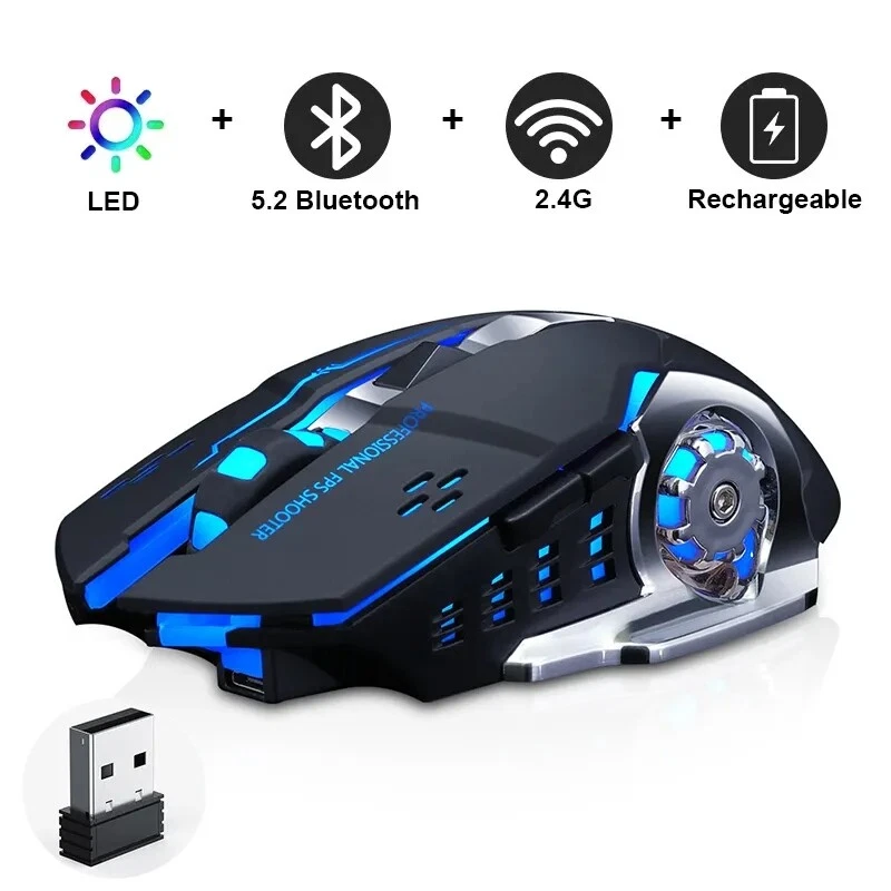 Wireless Gaming Mouse PC Rechargeable LED Light USB Computer Laptop Silent Mice - Image 4 of 4