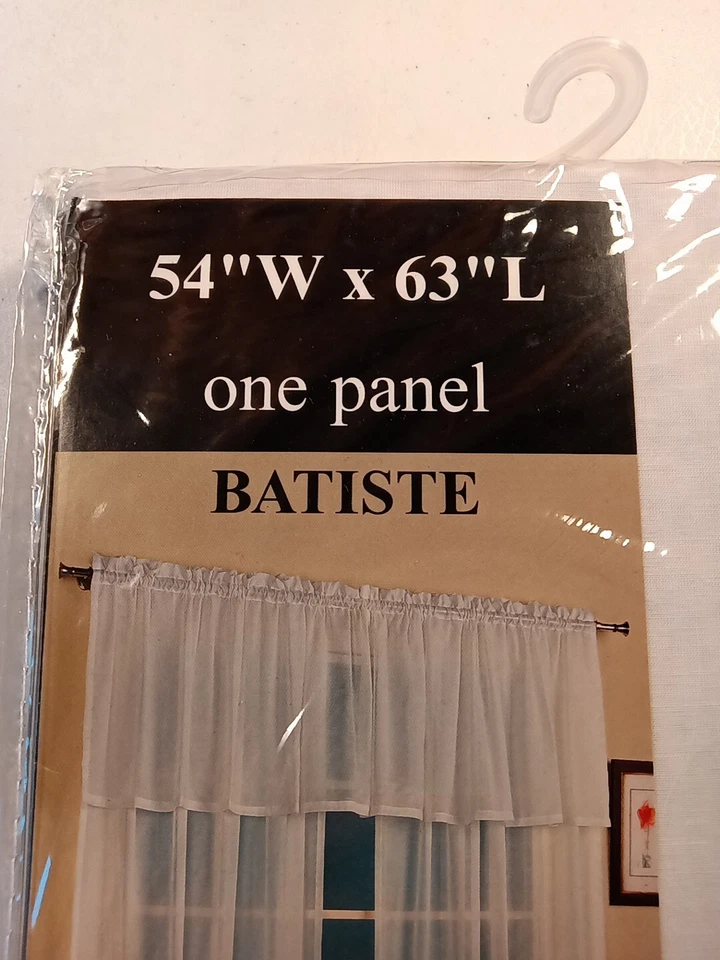 Curtains of Character by United solid batiste White panel 54”w x 63”L Brand New  - Image 2 of 4