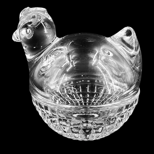 Vintage Anchor Hocking Clear Glass Chicken On Nest Trinket Candy Powder Dish