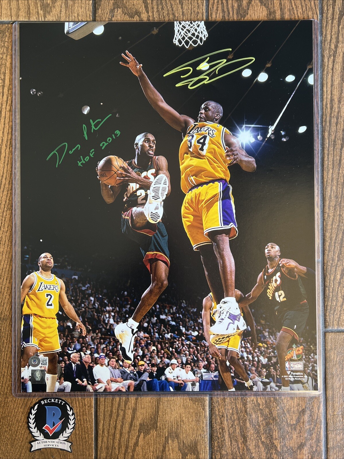 Gary Payton Autographed Signed SEATTLE SONICS SHAQUILLE ONeal & 16x20 FANATICS PHOTO Beckett Witness 