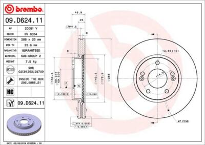 2 x BREMBO 09.D624.11 Bremsscheibe für HYUNDAI,KIA