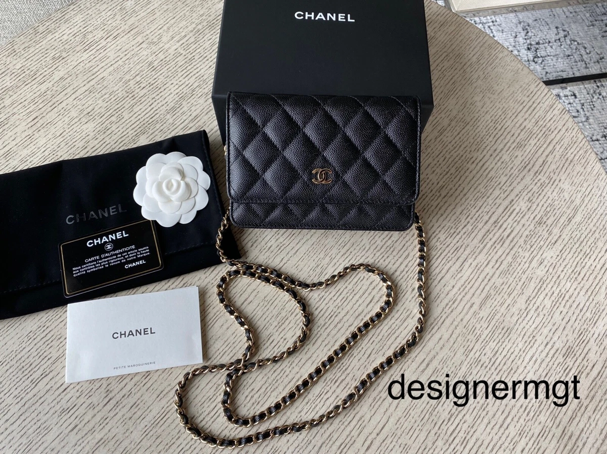 Chanel wallet on hotsell a chain black caviar