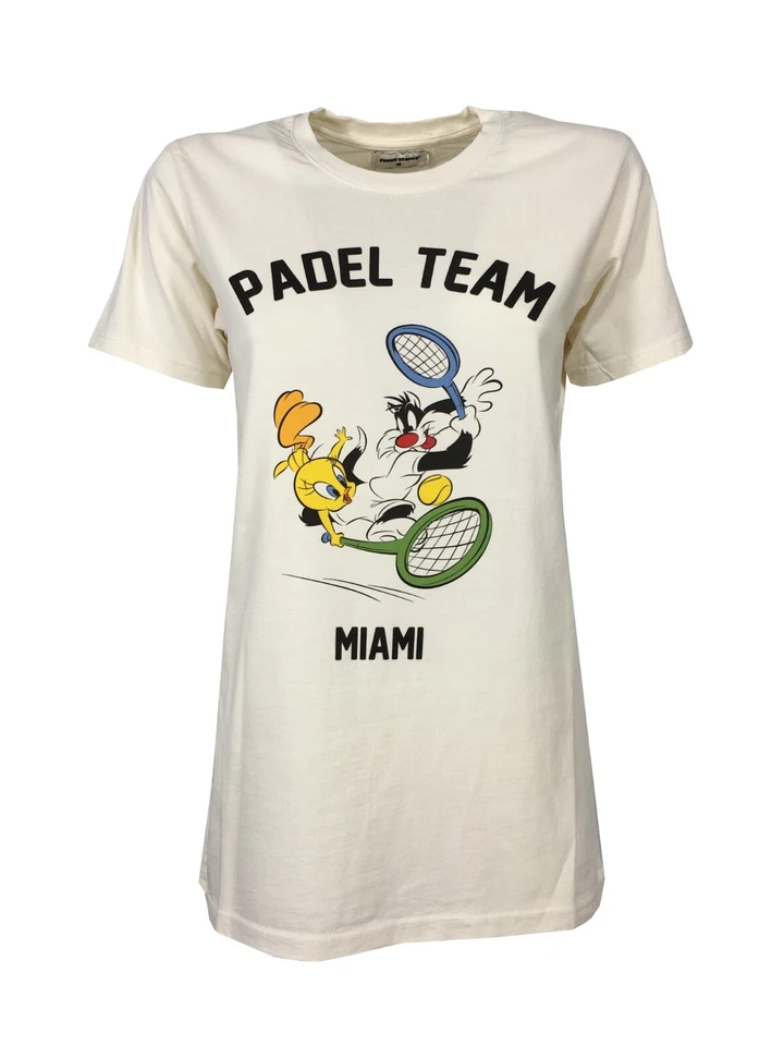 FRONT STREET 8 T-Shirt Femme Coton Ivoire Avec Imprimé TS23 Padel - Photo 1/4
