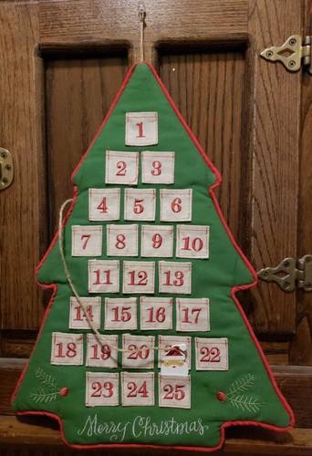 Merry Christmas Advent Calendar - Fabric Tree Count Down Pockets Movable Santa - Picture 3 of 6