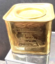 VINTAGE BRASS TEA BOX-ADVERTISING ENGLISH BREAKFAST TEA