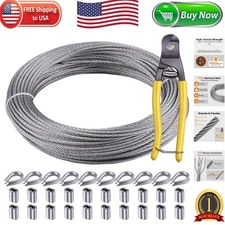 Versatile 100ft Stainless Steel Cable - 1/8" Wire Rope with Loop Sleeve Included