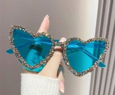 Heart Sunglasses Vintage Style Luxury Crystal Retro Light Blue Hip Hop Eyewear