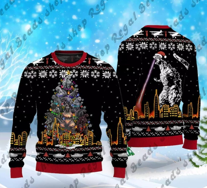 Godzilla Christmas Ugly Sweater, Ugly Sweater 2024, Christmas Ugly Sweater