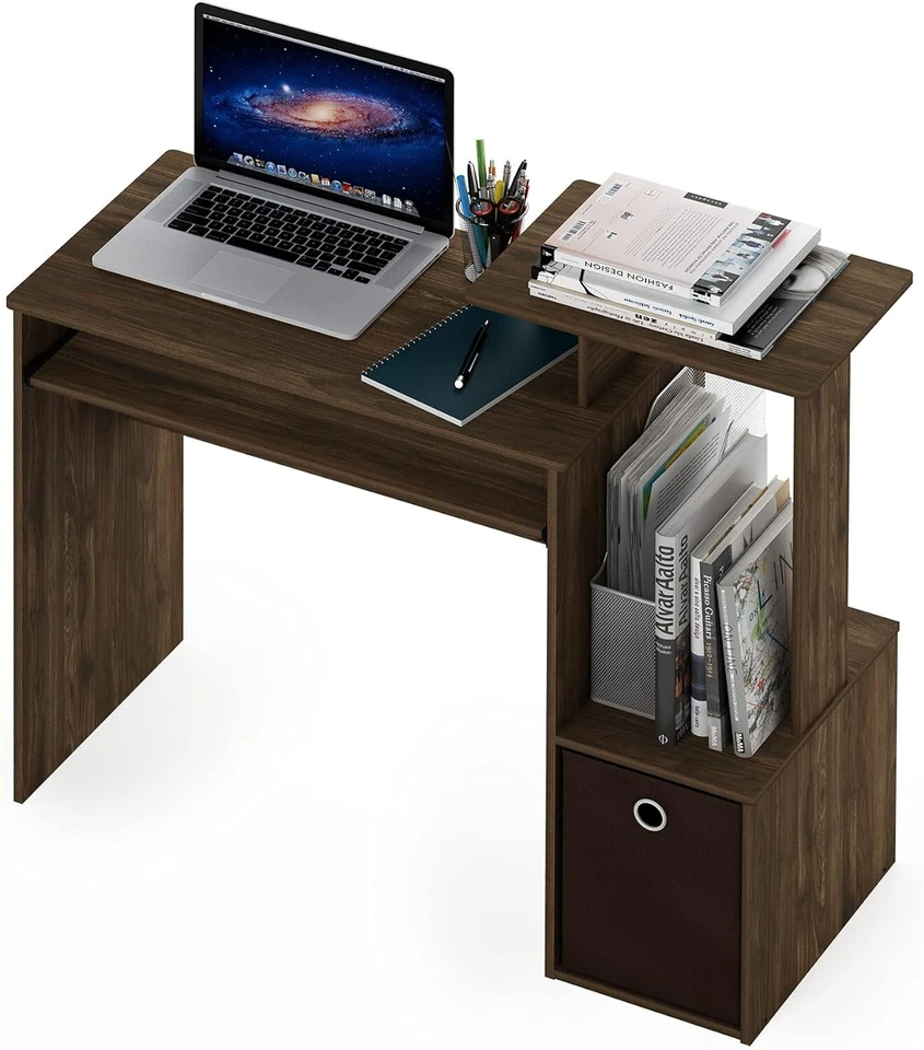 Furinno Multipurpose Office Computer Writing Desk Keyboard Trays W/ Bin, Brown - Image 2 of 4