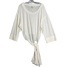 We The Free Waffle Knit Tie Front Top Womens L White Oversized Off Shoulder