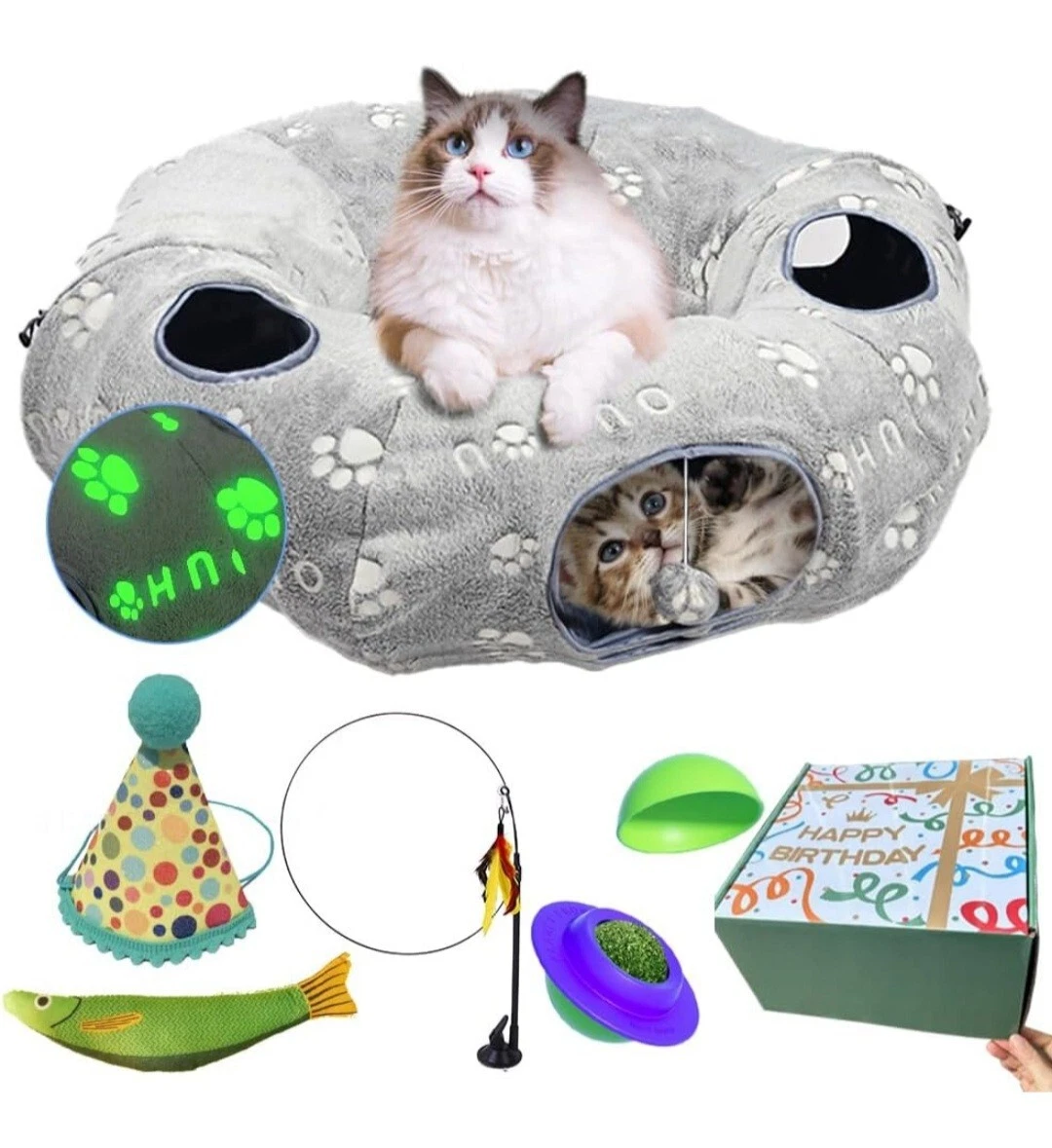 Interactive Cat Toys with Cat Tunnel Bed, Bite Resistant Catnip Toy, Feather...