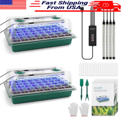 80 Cells Seed Starter Tray W/ Adjustable Grow Light & Humidity Dome Kit New