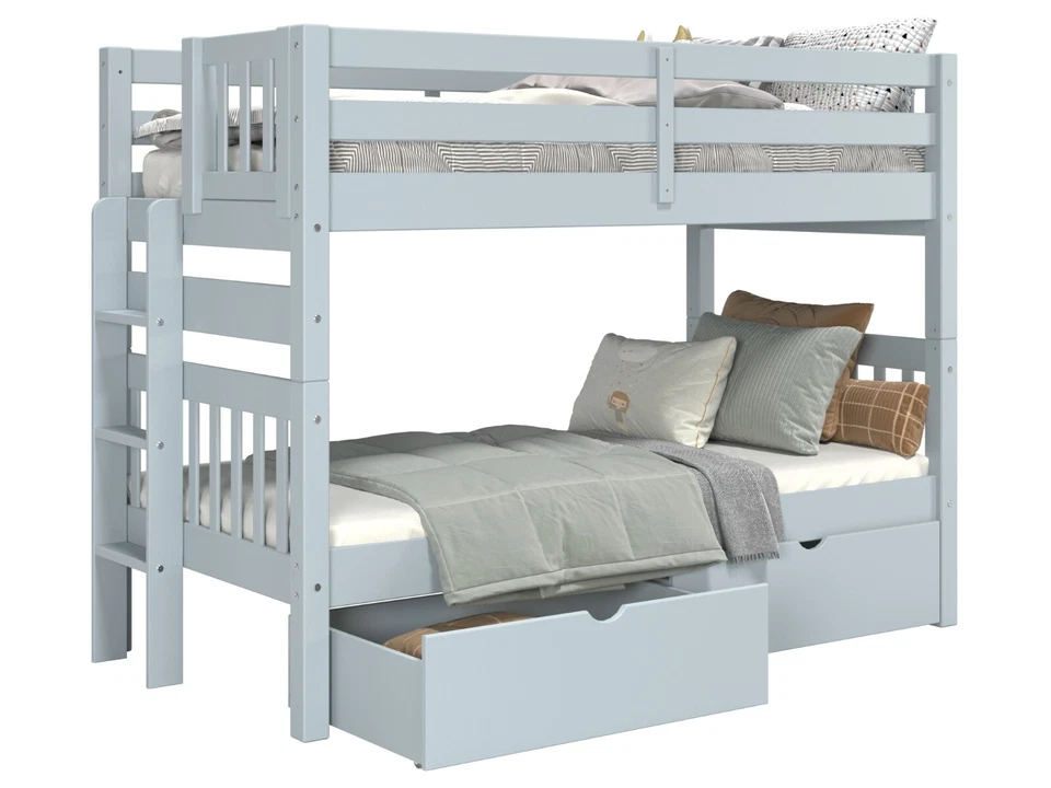 Literas Bedz King Twin sobre Twin con Escalera Final, 2 Cajones Debajo de la Cama, Azul Foto 4 de 4