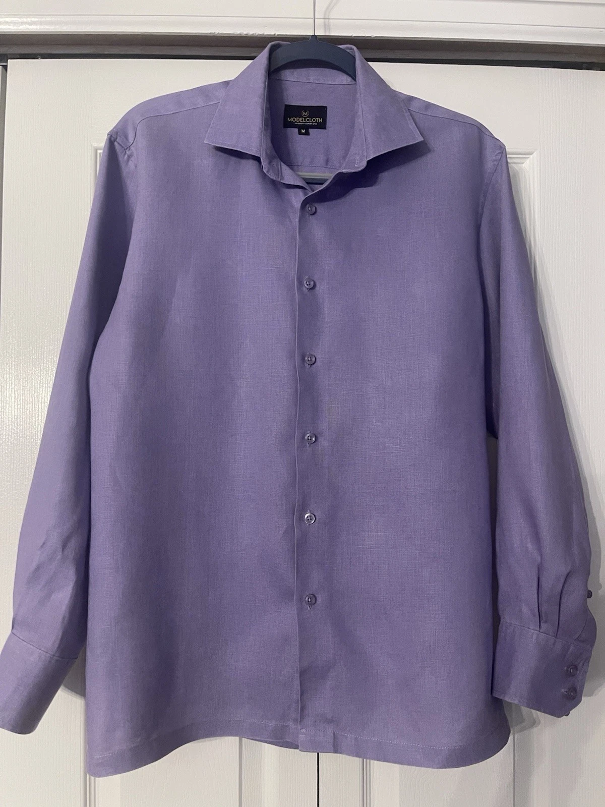 MODELCLOTH MEN'S 100% LINEN LONG SLEEVE SHIRT M PURPLE BUTTON-UP COSTAL EUC!