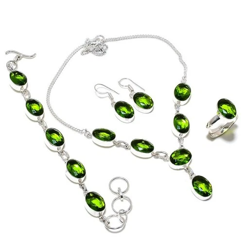 Faceted Peridot Gemstone Handmade 925 Sterling Silver Unique Gift Jewelry Set h3