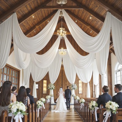 60ftx30ft White Ceiling Curtain for Wedding Parties   12 Panels Wrinkle-Free ...