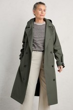 Seasalt Women's Regular Penweathers Waterproof Trench Coat Light Nori