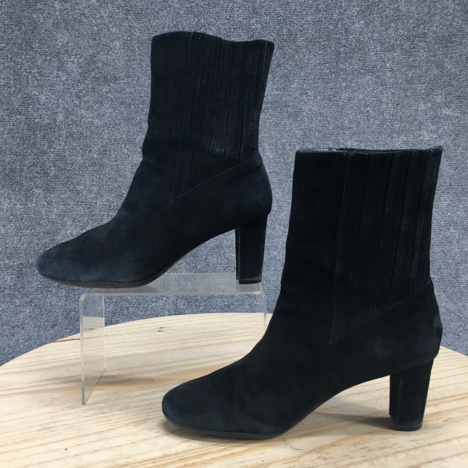 Aerosoles Boots Womens 6 Fifth Ave Casual Ankle Bootie Black Suede Block Heels - Image 2 of 4