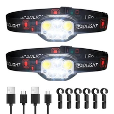 VEVOR 2 Pack Headlamps Lightweight LED Rechargeable Headlight 12 Lighting Modes