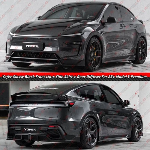 For 25-26 Tesla Model Y Yofer Gloss Black Front Lip + Side Skirt + Rear Diffuser