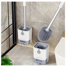 Toilet Brush and Holder Set Long Handle Freestanding Wall Mount White