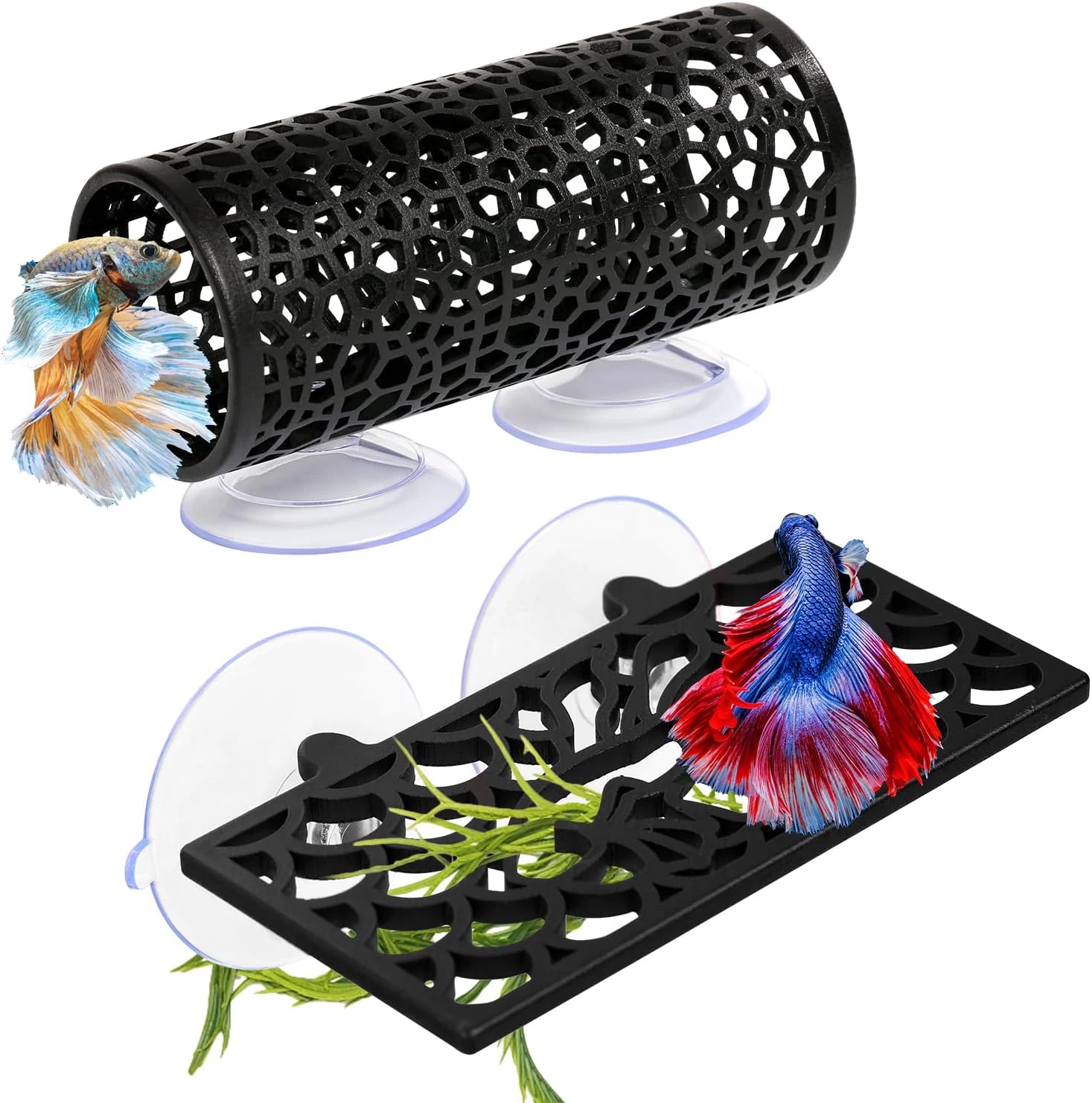 Abizoo Betta Fish Tank Accessories Decorations,Betta Tunnel Swim Tube Black Soft