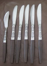 INTERPUR INR2 STAINLESS DINNER KNIVES & BUTTER SPREADER LOT 6 PC
