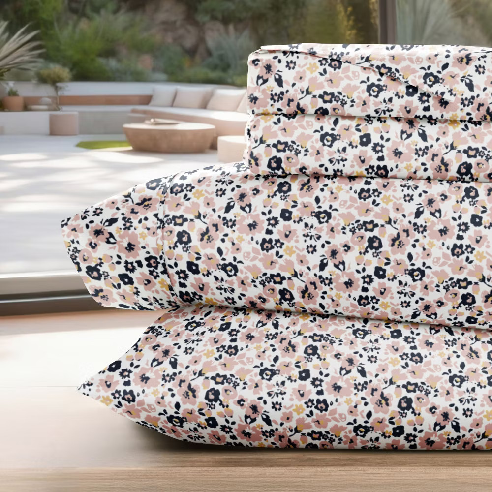 Delicate Blossoms Floral Patterned Ultra-Soft 4 Piece Bed Sheet Set - Becky
