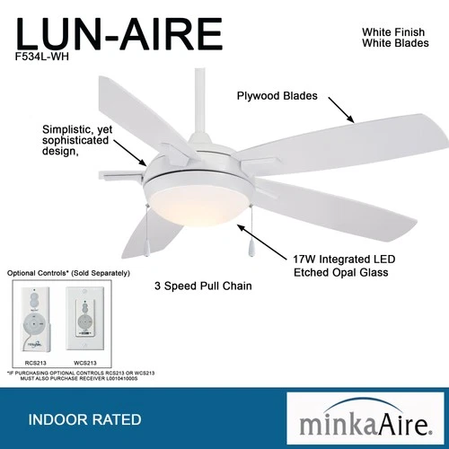 Minka Aire Lun-Aire 54" Ceiling Fan - White 5-Blade - Picture 5 of 5