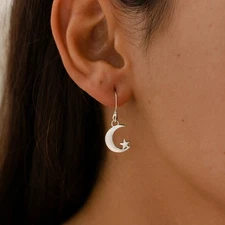 Moon & Star Charm Earrings with Solid 925 Sterling Silver Ear Wires